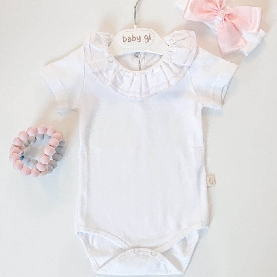 BabyGi Pink and white Cotton Bodysuit - The Little Darlings