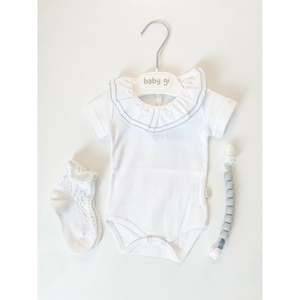 BabyGi Grey and white Cotton Bodysuit - The Little Darlings