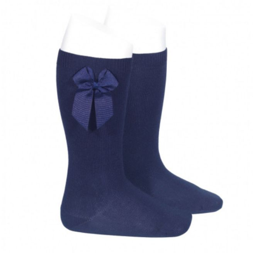 Navy Knee High Socks with Side Bow - The Little Darlings