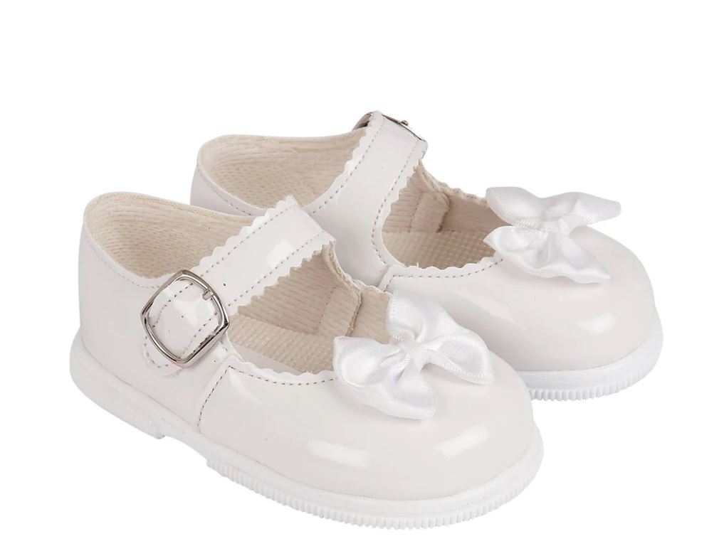 Girls White Patent Satin Bow Special Occasion Shoes - The Little Darlings