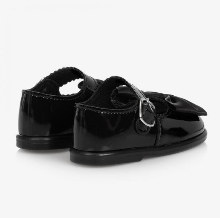 Girls Black Patent Shows with Satin Bows - The Little Darlings