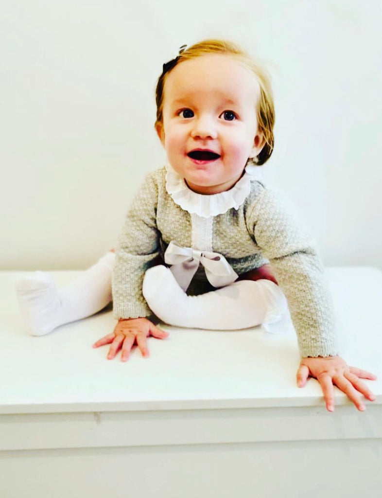 Grey Jumper Long-Sleeved Vest With Bow - The Little Darlings