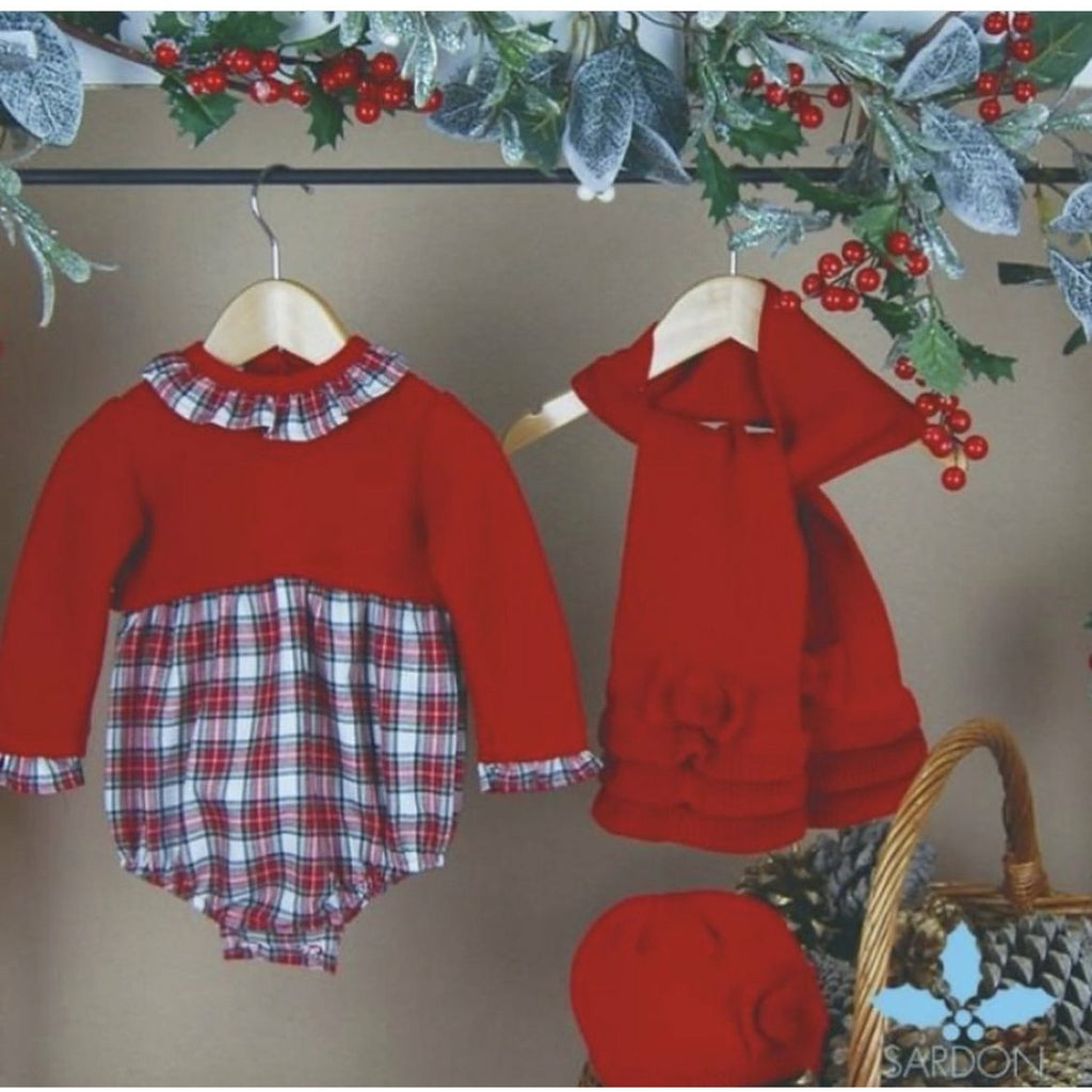 Red knitted Tartan Romper - The Little Darlings
