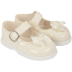 Girls Ivory Patent Satin Bow Special Occasion Shoes - The Little Darlings