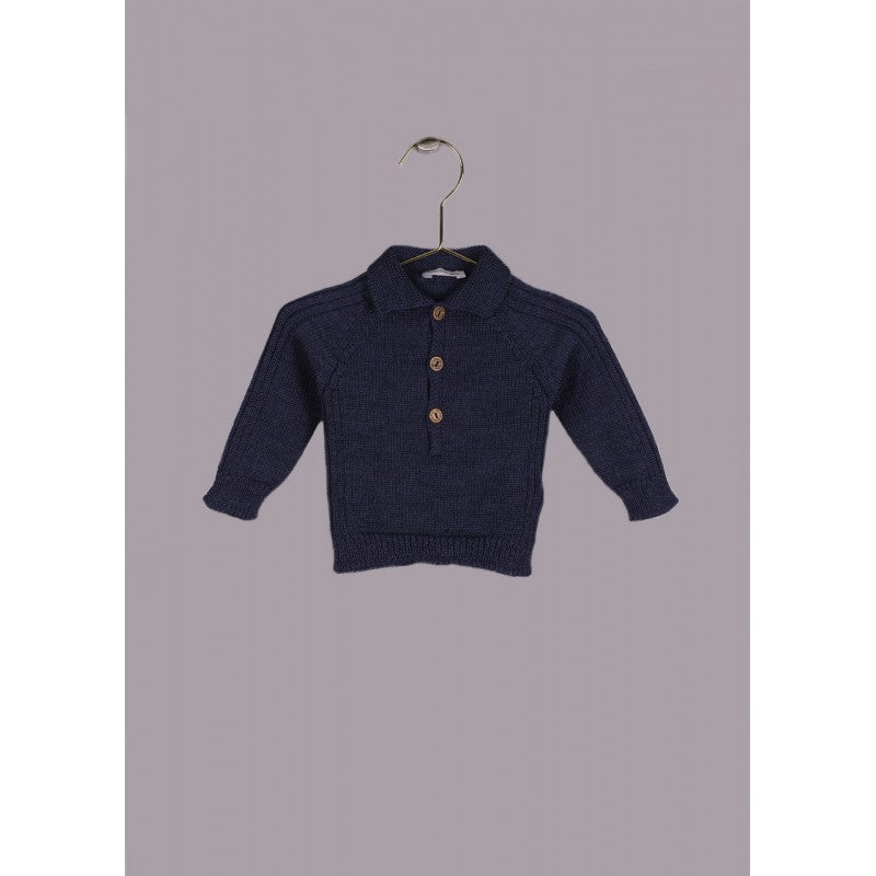 Knitted polo sweater - Navy Blue - The Little Darlings