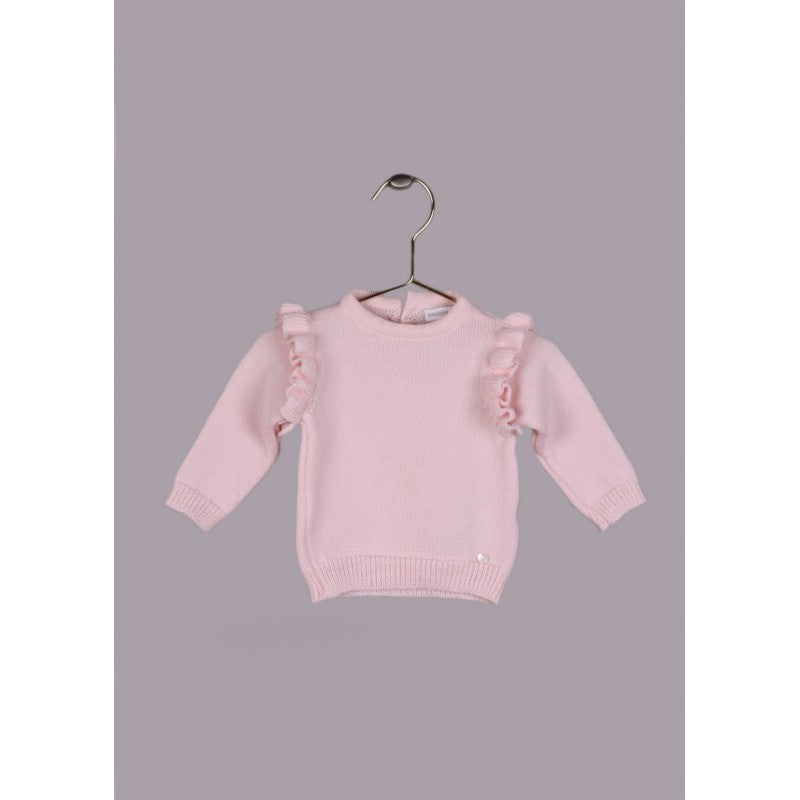 Ruffled long sleeve sweater - Soft Pink - The Little Darlings