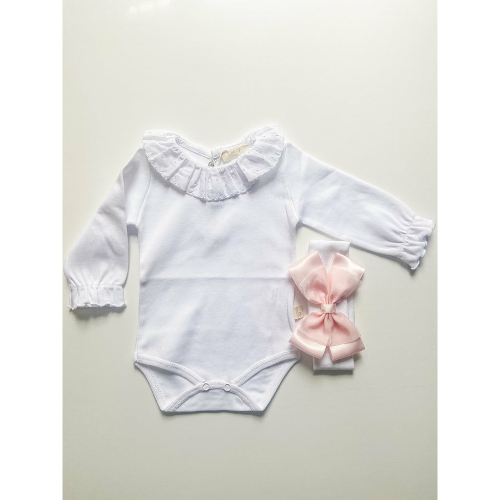 Baby Gi White Cotton Bodysuit with pink polkadots - The Little Darlings