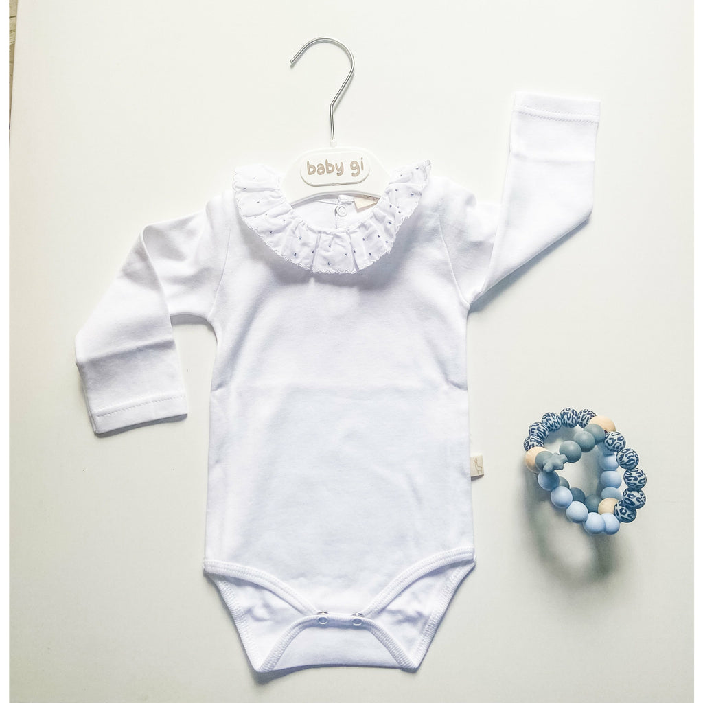 Baby Gi White Cotton Bodysuit With Grey Polkadots - The Little Darlings